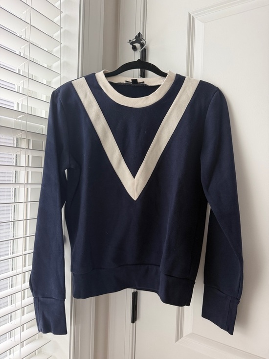 J. Crew Sweaters - J. Crew Navy and Cream V-Stripe Women's Sweater